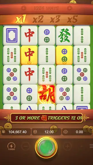 Mahjong Ways at spin 1356, balance $104,667.40