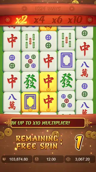 Mahjong Ways Free Spins with 1 remaining spin, cumulative win counter showing 3,067.20 on a 54-spin retrigger run
